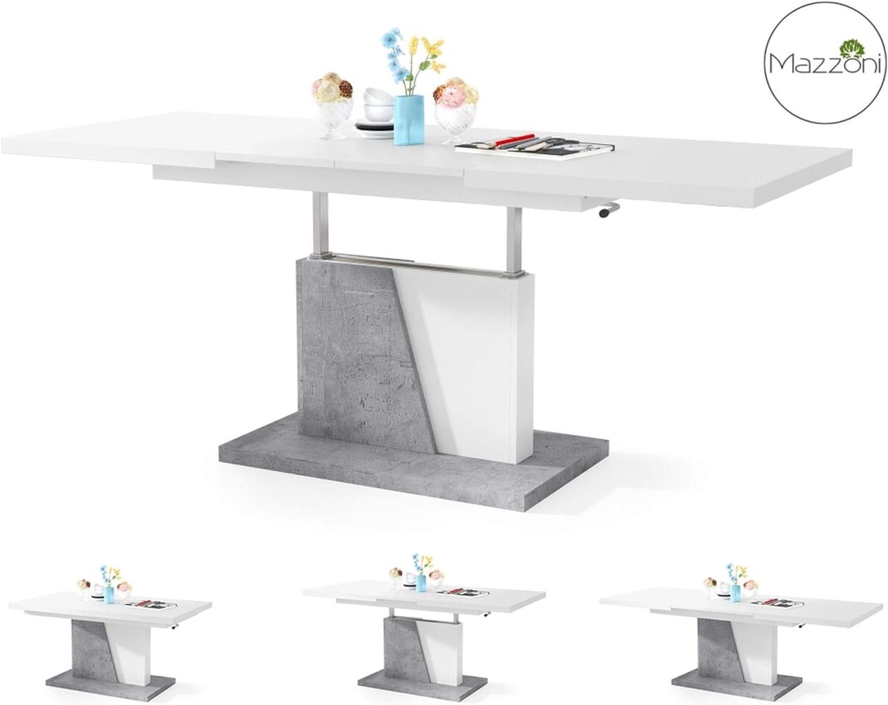Design Couchtisch Tisch Grand Noir Weiß matt/Beton Betonoptik stufenlos höhenverstellbar ausziehbar 120 bis 180cm Esstisch Bild 1