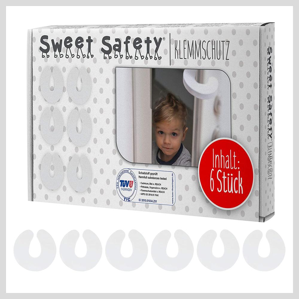 Sweet Safety® Baby Tür Klemmschutz für Türen – TÜV Schadstoff geprüft – Kindersicherung Türstopper Kinder – 6 Stück Bild 1