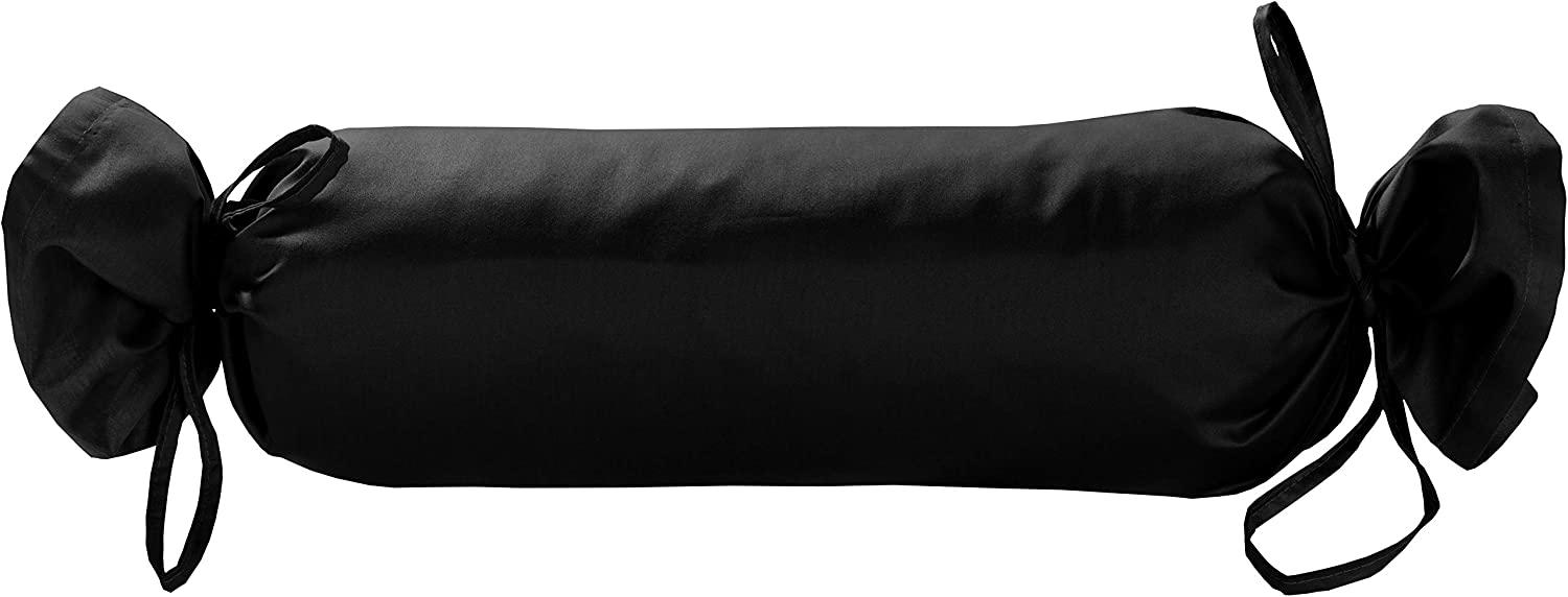 Mako Satin / Baumwollsatin Nackenrollen Bezug uni / einfarbig schwarz 15x40 cm mit Bändern Bild 1