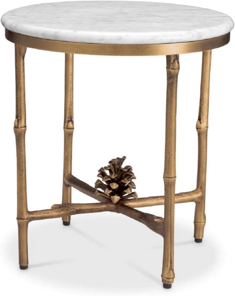 Casa Padrino Luxus Beistelltisch Vintage Messing / Weiß Ø 43 x H. 45,5 cm - Runder Messing Tisch mit Marmorplatte - Wohnzimmer Möbel - Luxus Möbel - Wohnzimmer Einrichtung - Luxus Qualität Bild 1
