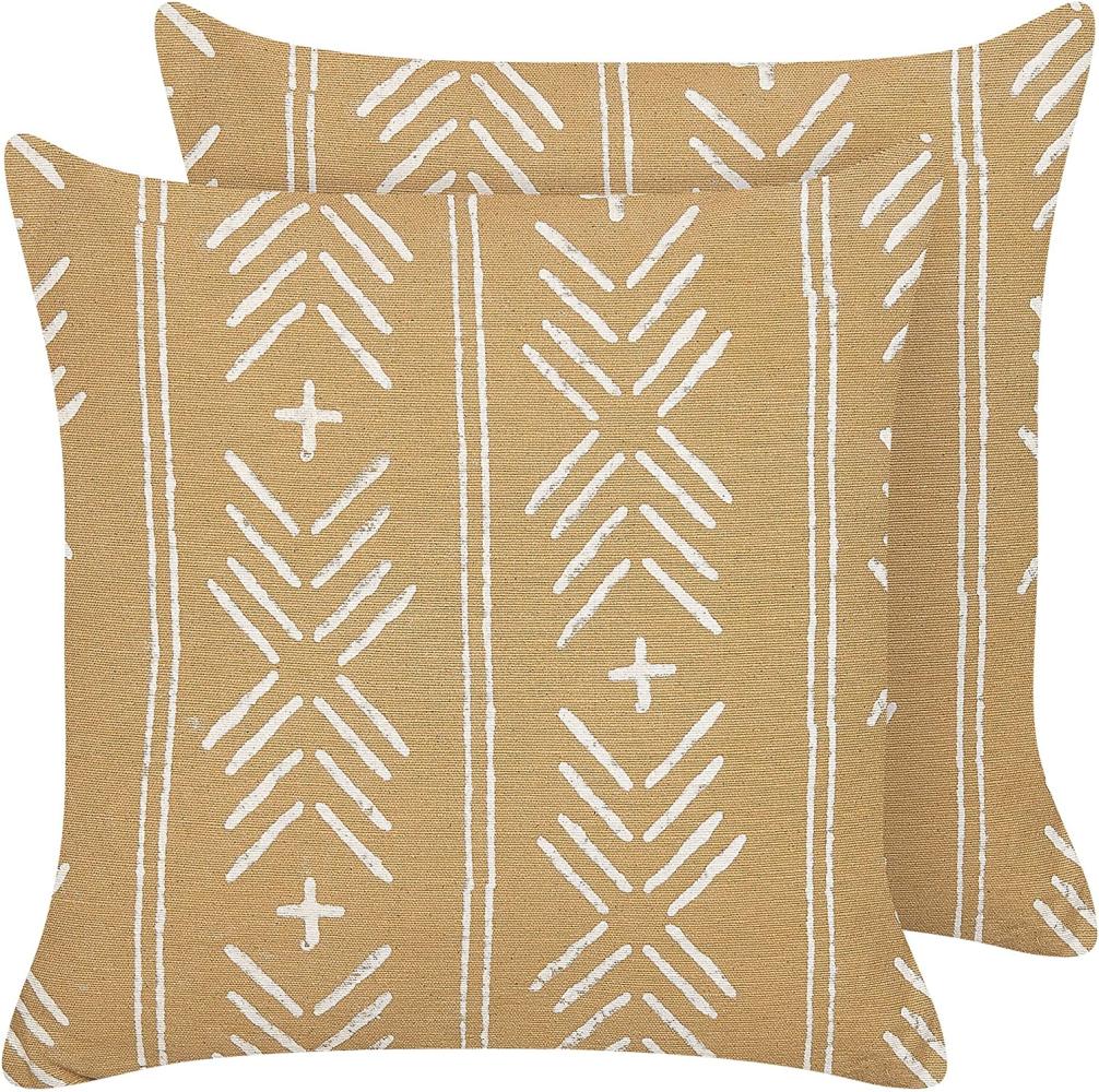 Dekokissen geometrisches Muster Baumwolle sandbeige weiß 45 x 45 cm 2er Set BANYAN Bild 1