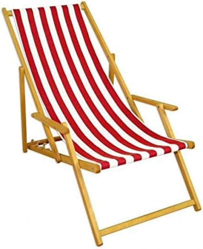 Liegestuhl rot-weiß Gartenliege Sonnenliege Strandstuhl Klappstuhl Deckchair Buche natur 10-314N Bild 1