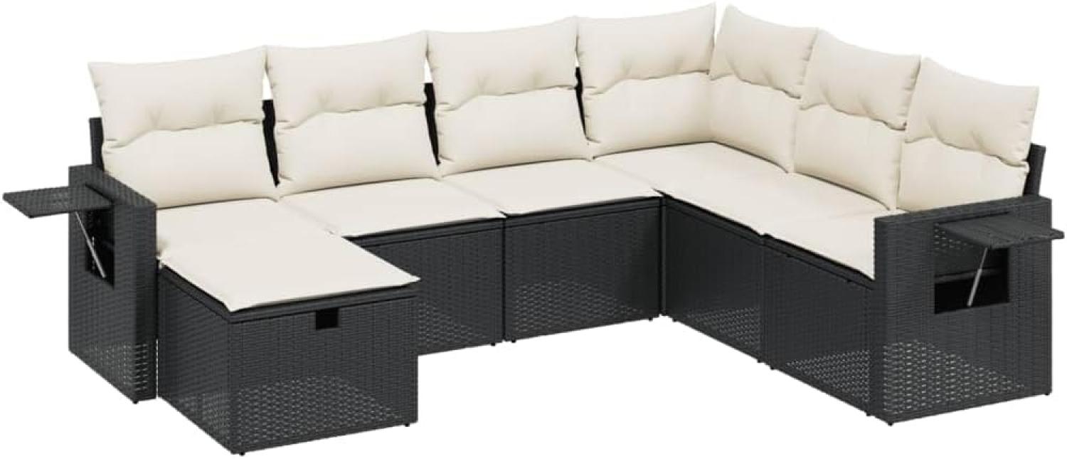 vidaXL 7-tlg. Garten-Sofagarnitur mit Kissen Schwarz Poly Rattan Bild 1