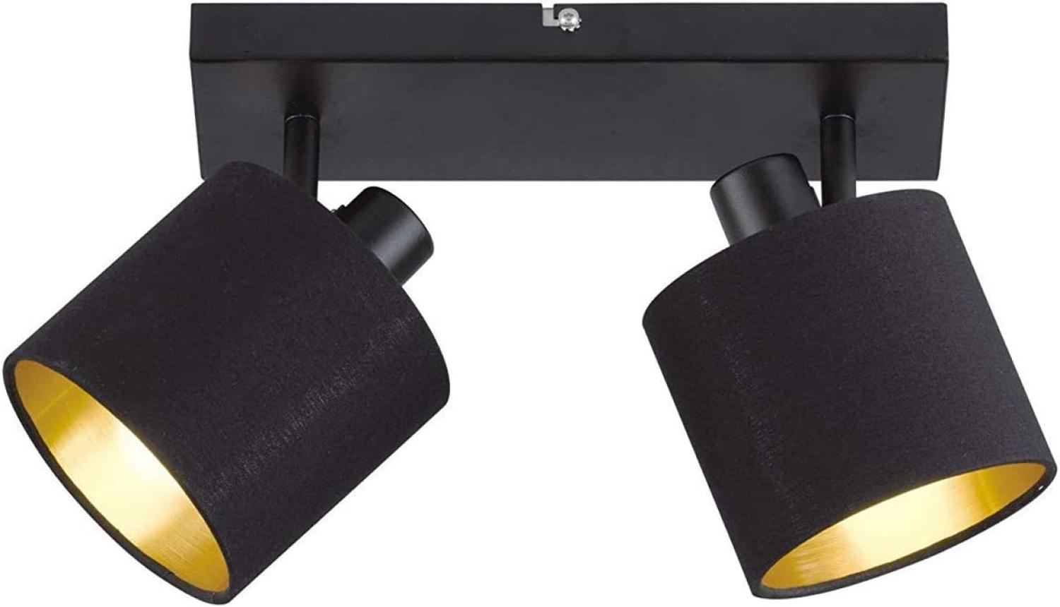 LED Deckenstrahler 2 flammig aus Metall mit Stoffschirmen in Schwarz Gold Bild 1