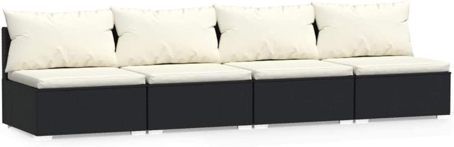 4-Sitzer-Sofa mit Kissen Schwarz Poly Rattan Bild 1