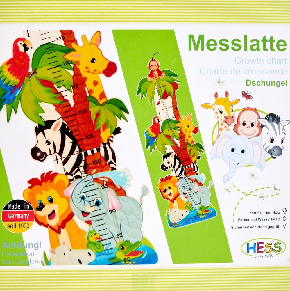 Hess Holzspielzeug 20023 - Mess-Latte aus Holz für Kinder, Serie Dschungel, handgefertigt, klappbar, geeignet für eine Körpergröße von ca. 80 bis 150 cm Bild 1