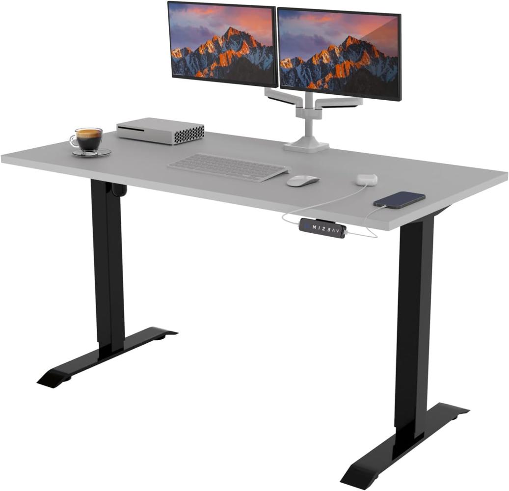 POKAR Höhenverstellbarer Schreibtisch Höhenverstellbar Elektrisch Bürotisch mit Tischplatte (Lichtgrau, 140 x 80) Bild 1