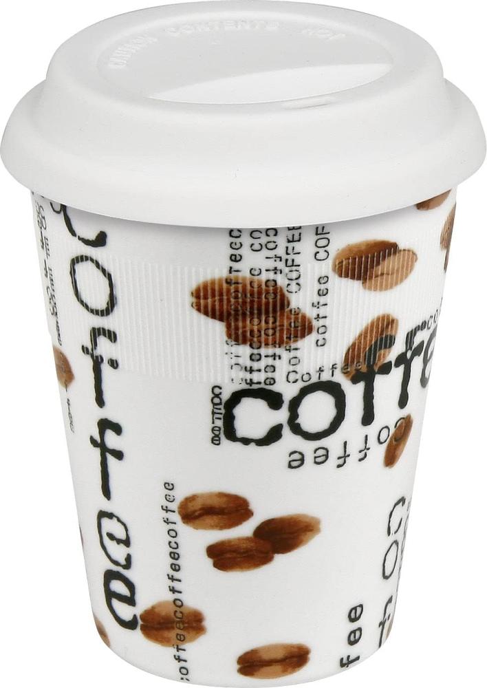 Könitz Coffee Collage To Go Becher mit Deckel, Kaffeebecher, Cup To-Go, Porzellan, 380ml, 1151620873 Bild 1