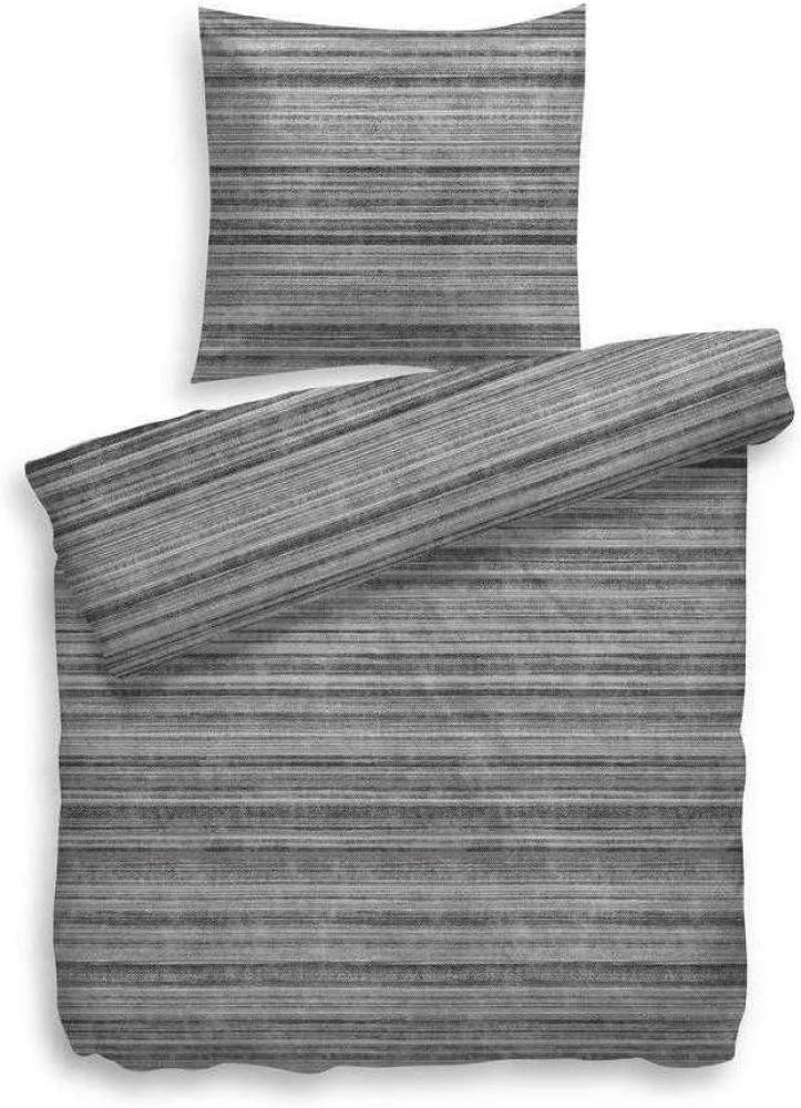 HNL Baumwolle Bettwäsche Streifen Seb Grau 135x200 cm + 80x80 cm Bild 1