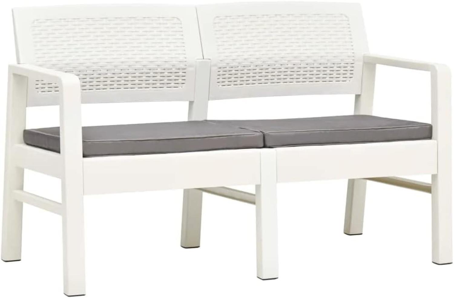 2-Sitzer-Gartenbank mit Kissen Weiß 120 cm Kunststoff Bild 1