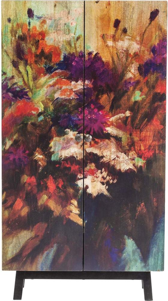 Kare Design Schrank Fleur, farbenfroher Hochschrank mit 2 Türen und Blumenmotiv, moderne Hochkommode Massivholz, einzigartiger kleiner Kleiderschrank, (H/B/T) 140x76x30cm Bild 1
