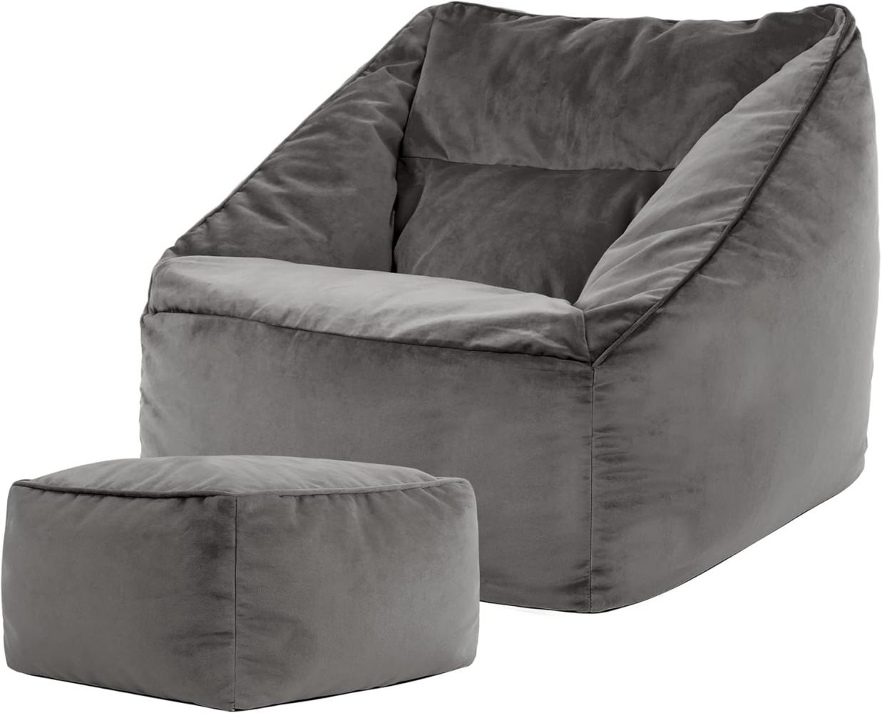 Icon Riesen Sitzsack Sessel „Natalia“, Plüsch XXL Sitzsack Erwachsene mit Füllung für das Wohnzimmer, Riesensitzsack Sofa XXL (Grün, Sitzsack + Hocker) Bild 1