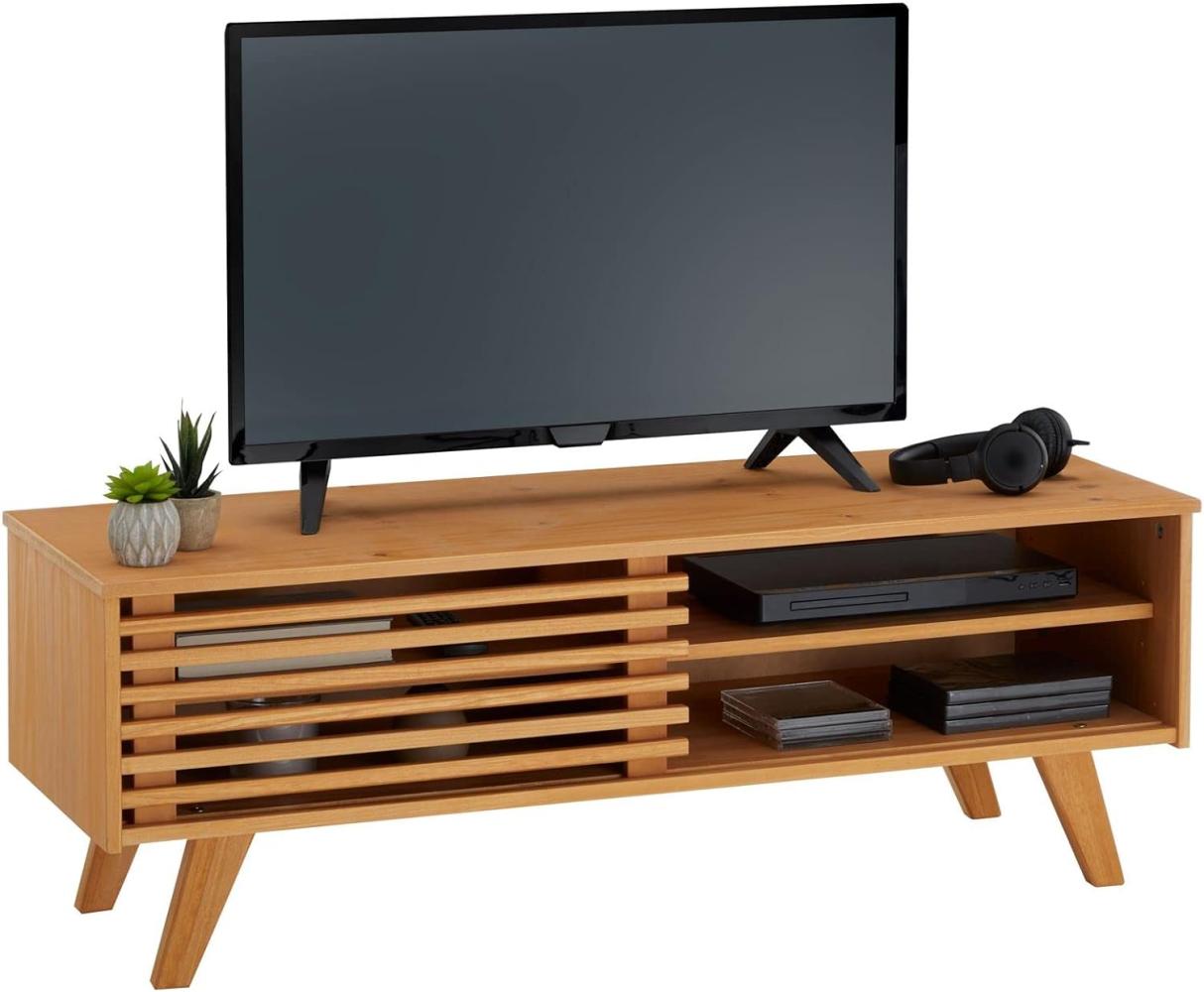 IDIMEX Lowboard Sean, schöner Fernsehtisch mit 2 Fächer, praktisches TV Möbel mit Schiebetür, reizendes Sideboard aus massiver Kiefer gebeizt Bild 1