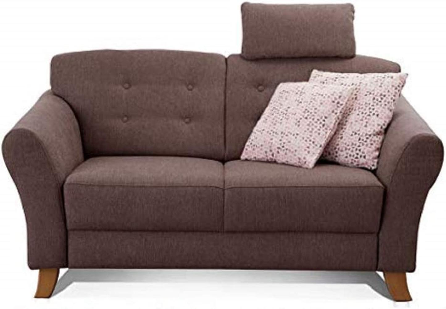 Cavadore 2-Sitzer-Sofa / Moderne Couch im Landhausstil mit Knopfeinzug im Rücken / Federkern / Inkl. Kopfstütze / 163 x 89 x 90 / Flachgewebe dunkelbraun Bild 1