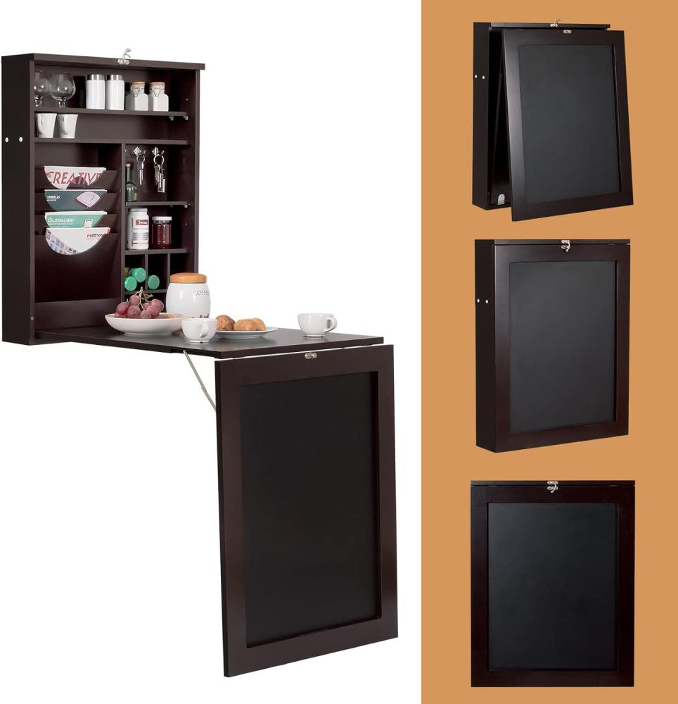 COSTWAY Wandtisch klappbar, Wandklapptisch mit Tafel, multifunktional Bartisch Esstisch Klappschreibtisch Küchentisch für Zuhause und Büro Bild 1