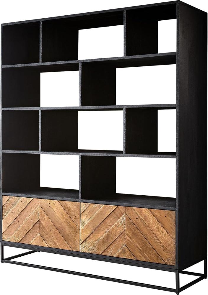 Bücherschrank Famke Mango Teak 120 cm 10 Fächer 2 Türen Highboard Bild 1