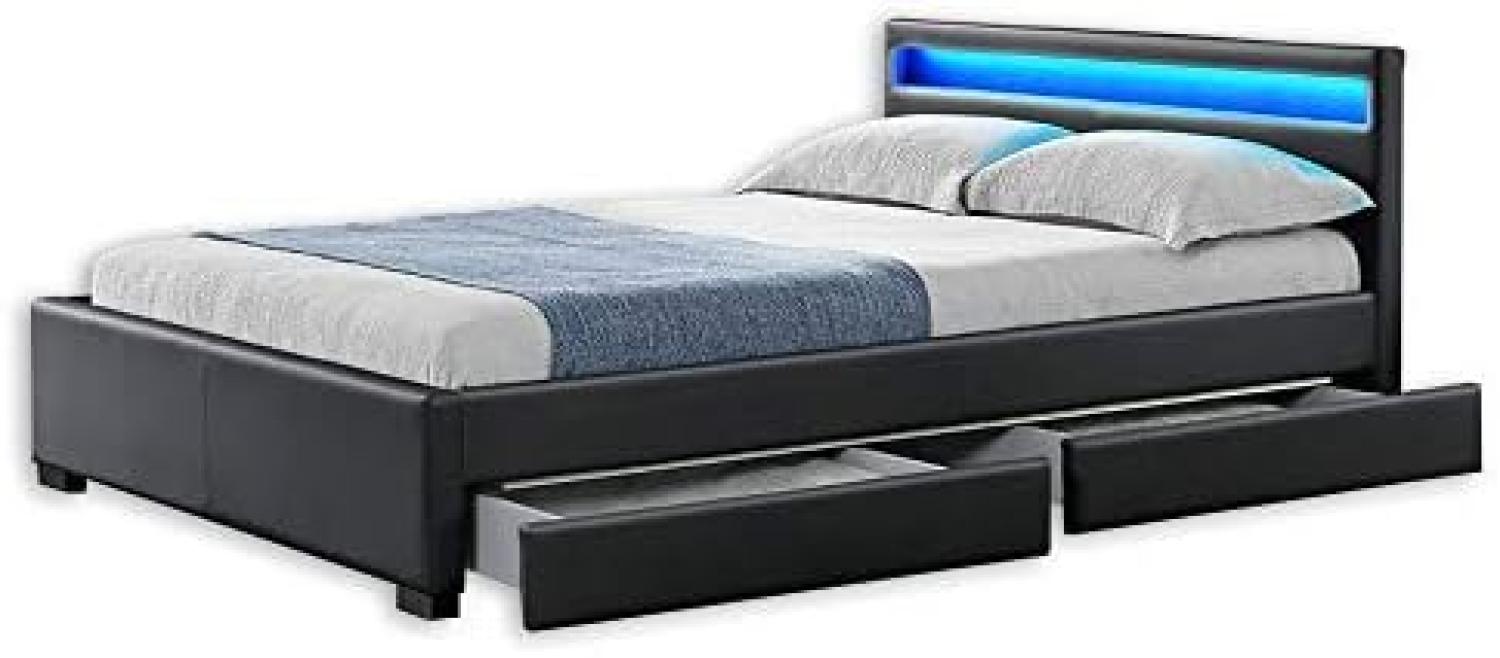 Home Deluxe - LED Bett NUBE - Dunkelgrau, 140 x 200 cm - inkl. Matratze, Lattenrost und Schubladen I Polsterbett Design Bett inkl. Beleuchtung Bild 1