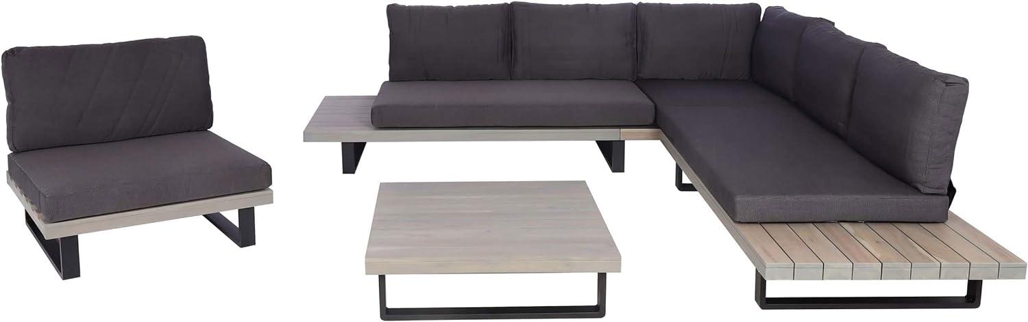 Garten-Garnitur mit Sessel HWC-H54, Lounge-Set Sofa, Spun Poly Akazie Holz MVG Aluminium ~ grau, Polster dunkelgrau Bild 1