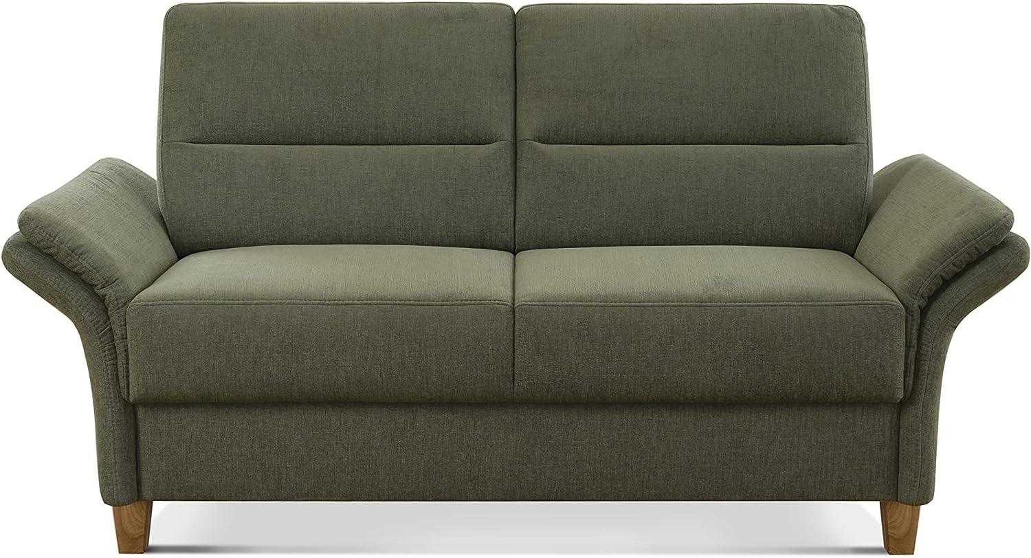 CAVADORE 2er Sofa Wyk / 2-Sitzer-Couch im Landhausstil mit Federkern + Holzfüßen / 166 x 90 x 89 / Chenille, Grün Bild 1