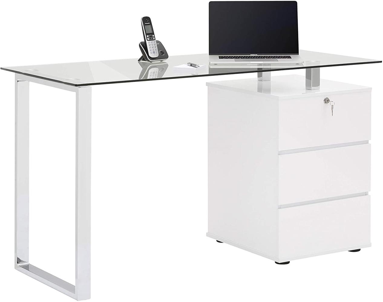 Schreibtisch, Metall Chrom/ weiß Hochglanz, 130 x 75 x 60 cm Bild 1