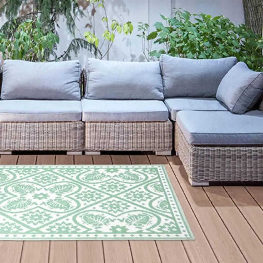 Esschert Design Outdoor-Teppich 182x122 cm Fliesendesign Grün und Weiß Bild 1