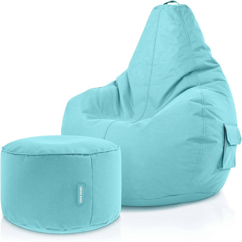 Green Bean© Sitzsack mit Rückenlehne + Hocker "Cozy+Stay" 80x70x90cm - Gaming Chair mit 230L Füllung - Bean Bag Lounge Chair Sitzhocker Anthrazit Bild 1