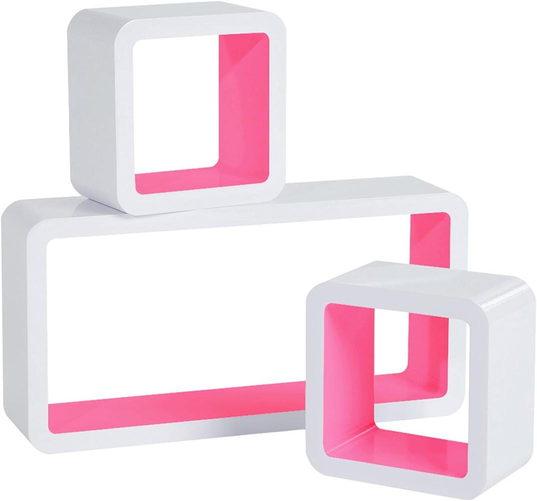 WOLTU Wandregal Cube Regal 3er Set Würfelregal Hängeregal, weiß-rosa, Quadratisch Schwebend Design RG9229rs Bild 1