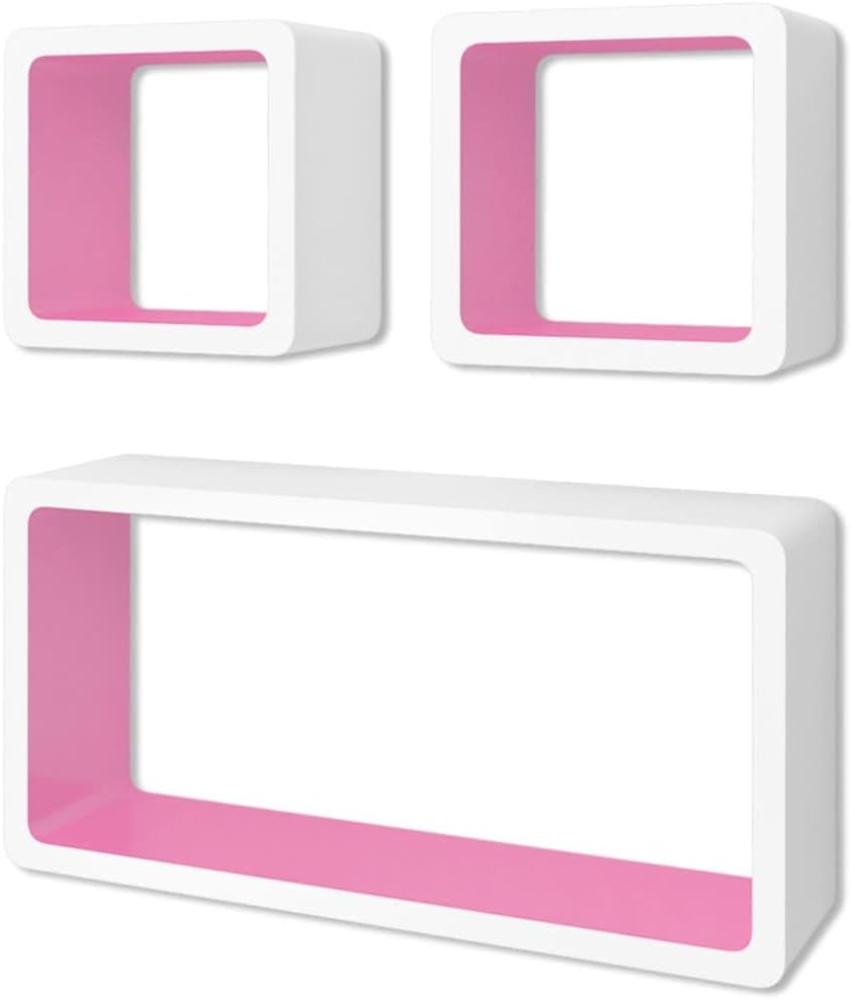 3er Set MDF Cube Regal Hängeregal Wandregal für Bücher/DVD, weiß-rosa Bild 1