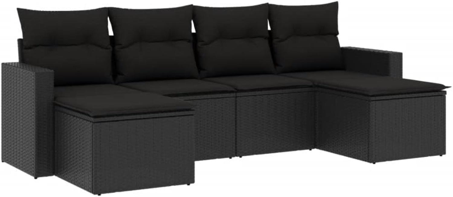 vidaXL 6-tlg. Garten-Sofagarnitur mit Kissen Schwarz Poly Rattan Bild 1