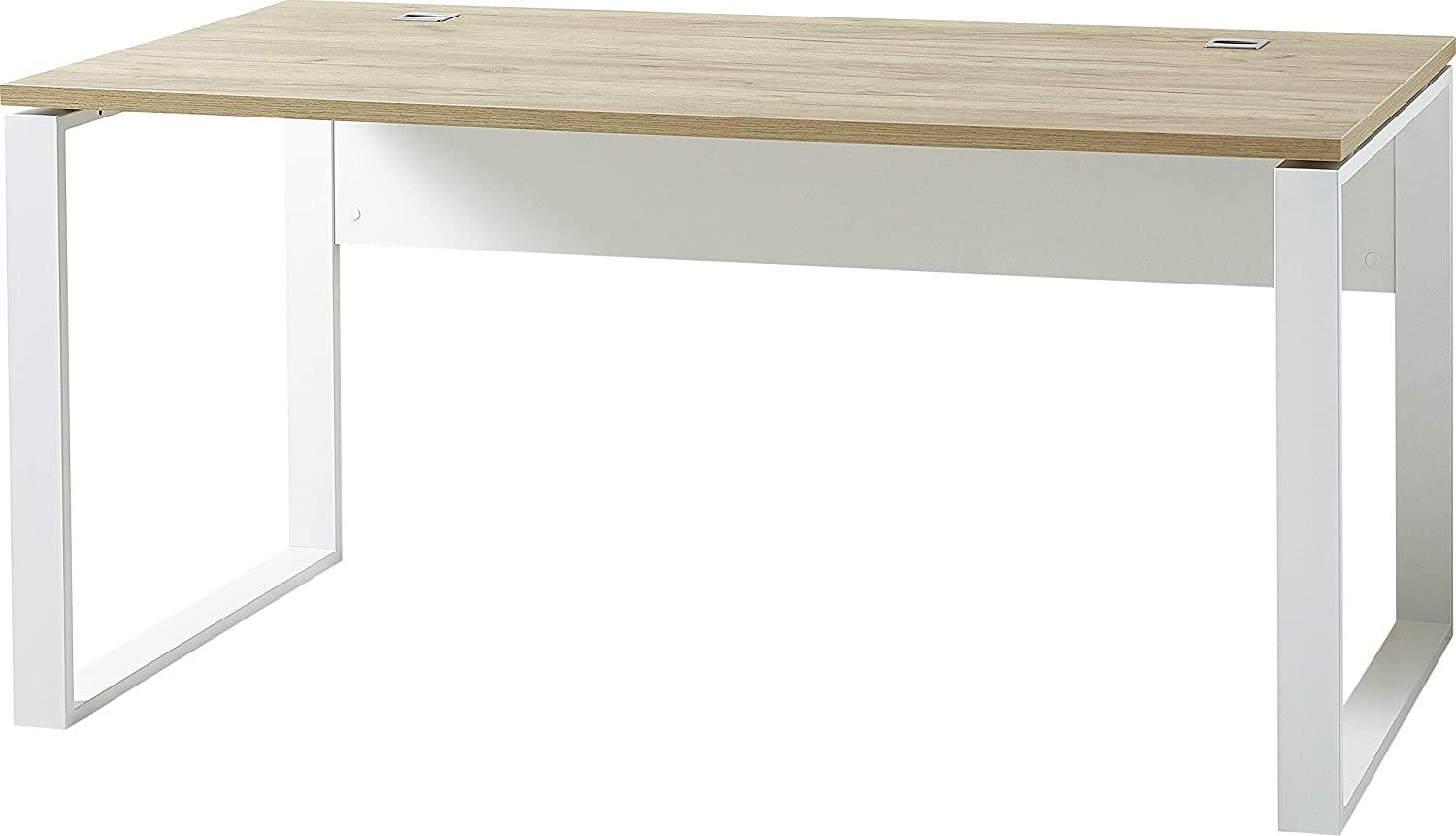 Germania 'GW-Lioni' Schreibtisch mit Metallkufen, Weiß/Navarra-Eiche-Nb, 158 x 75 x 79 cm Bild 1