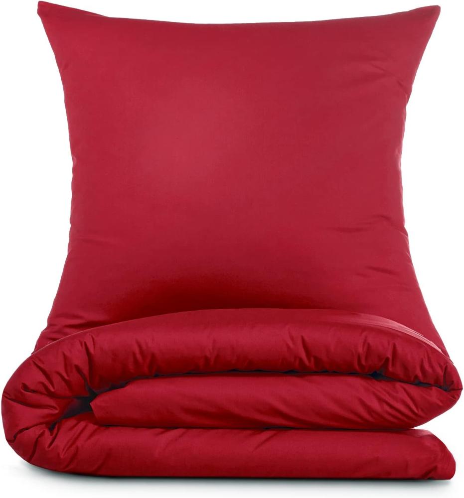 Alreya 2 TLG Renforcé Bettwäsche 135 x 200 cm mit 1 Kissenbezug 80 x 80 cm - 100% Baumwolle mit YKK Reißverschluss, Superweiches Bettbezug, Rot Bild 1