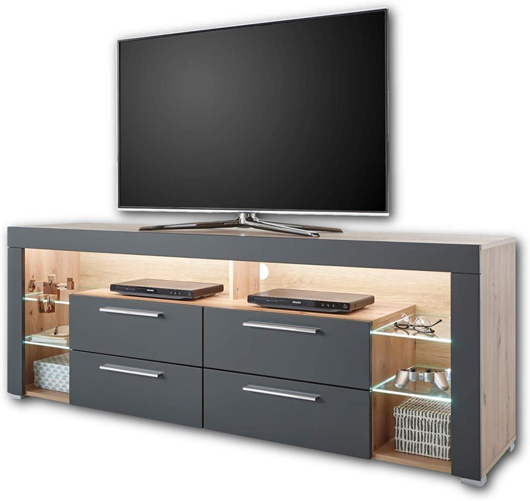 GOAL TV-Lowboard in Artisan Eiche Optik, Grau mit LED-Beleuchtung - hochwertiges TV-Board mit viel Stauraum für Ihr Wohnzimmer - 179 x 66 x 44 cm (B/H/T) Bild 1