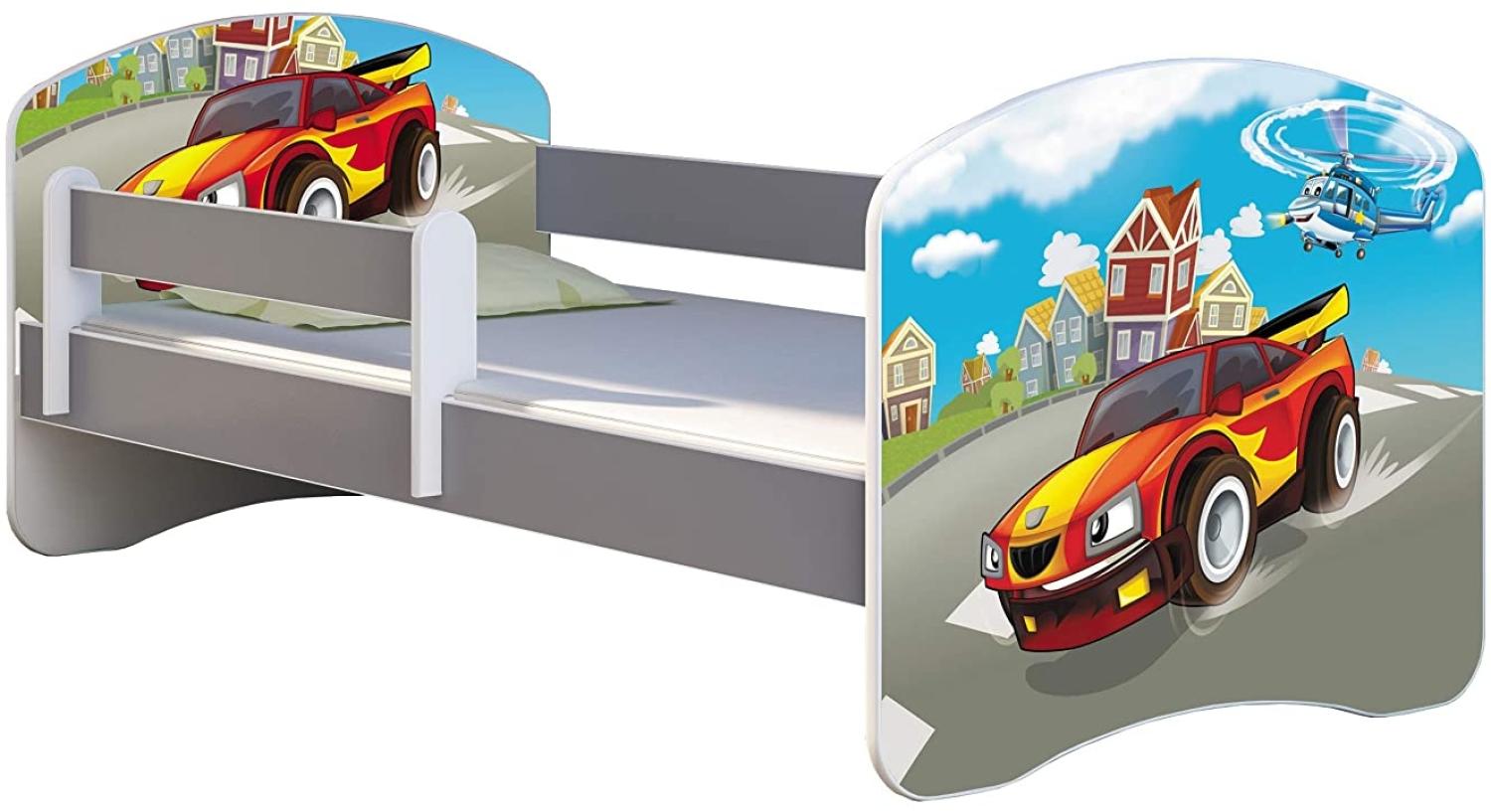 ACMA Kinderbett Jugendbett mit Einer Schublade und Matratze Grau mit Rausfallschutz Lattenrost II (03 Racing Car, 180x80) Bild 1