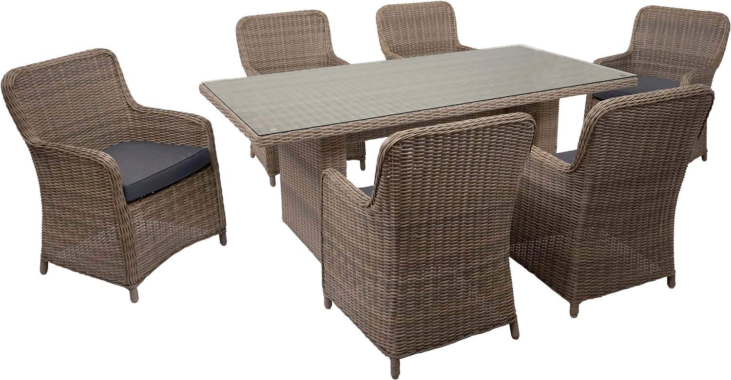 Poly-Rattan Garnitur HWC-E98, Sitzgruppe Balkon-/Garten-/Lounge-Set, Spun Poly halbrundes Rattan MVG beige Kissen grau Bild 1