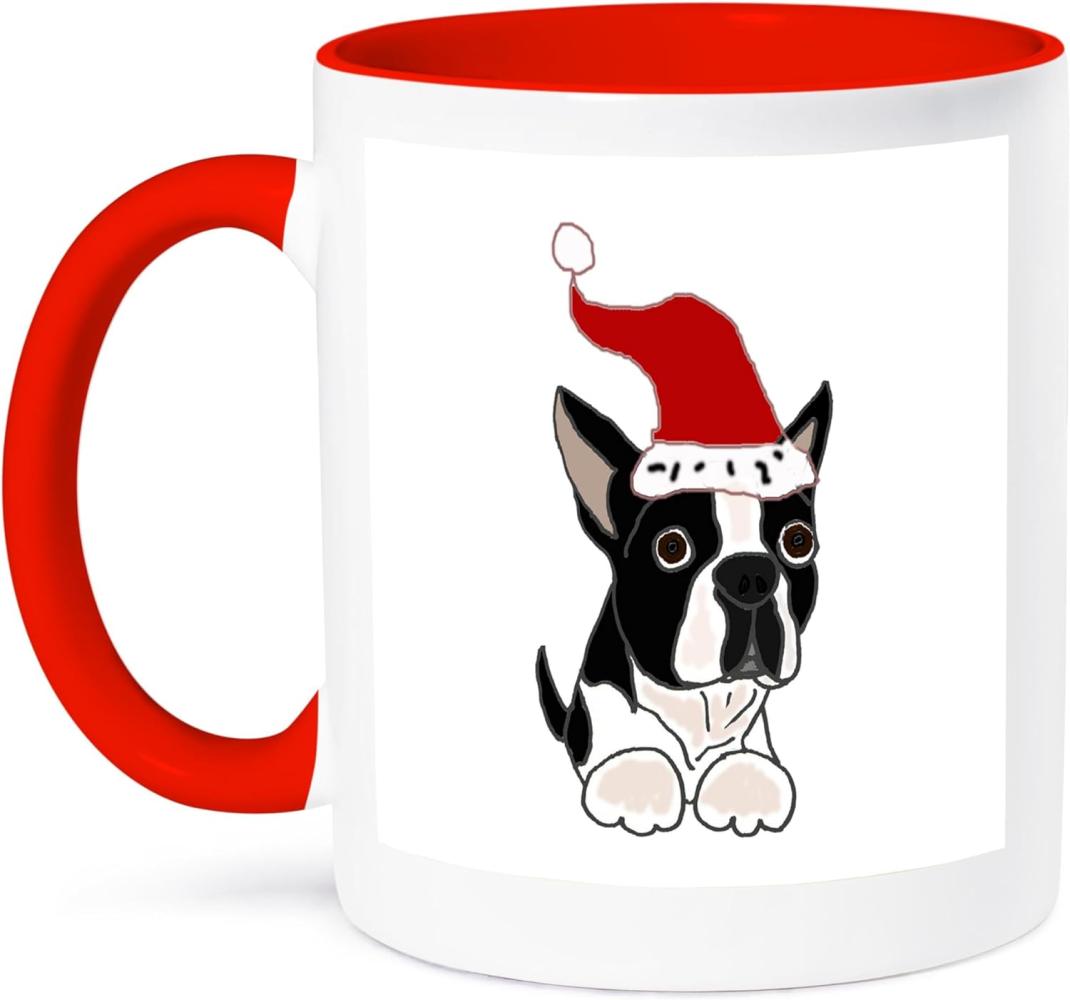 3dRose Boston Terrier, Weihnachtsmann, hat-Two Tasse, Keramik, 10,16 x 7,62 x 9,52 cm Bild 1