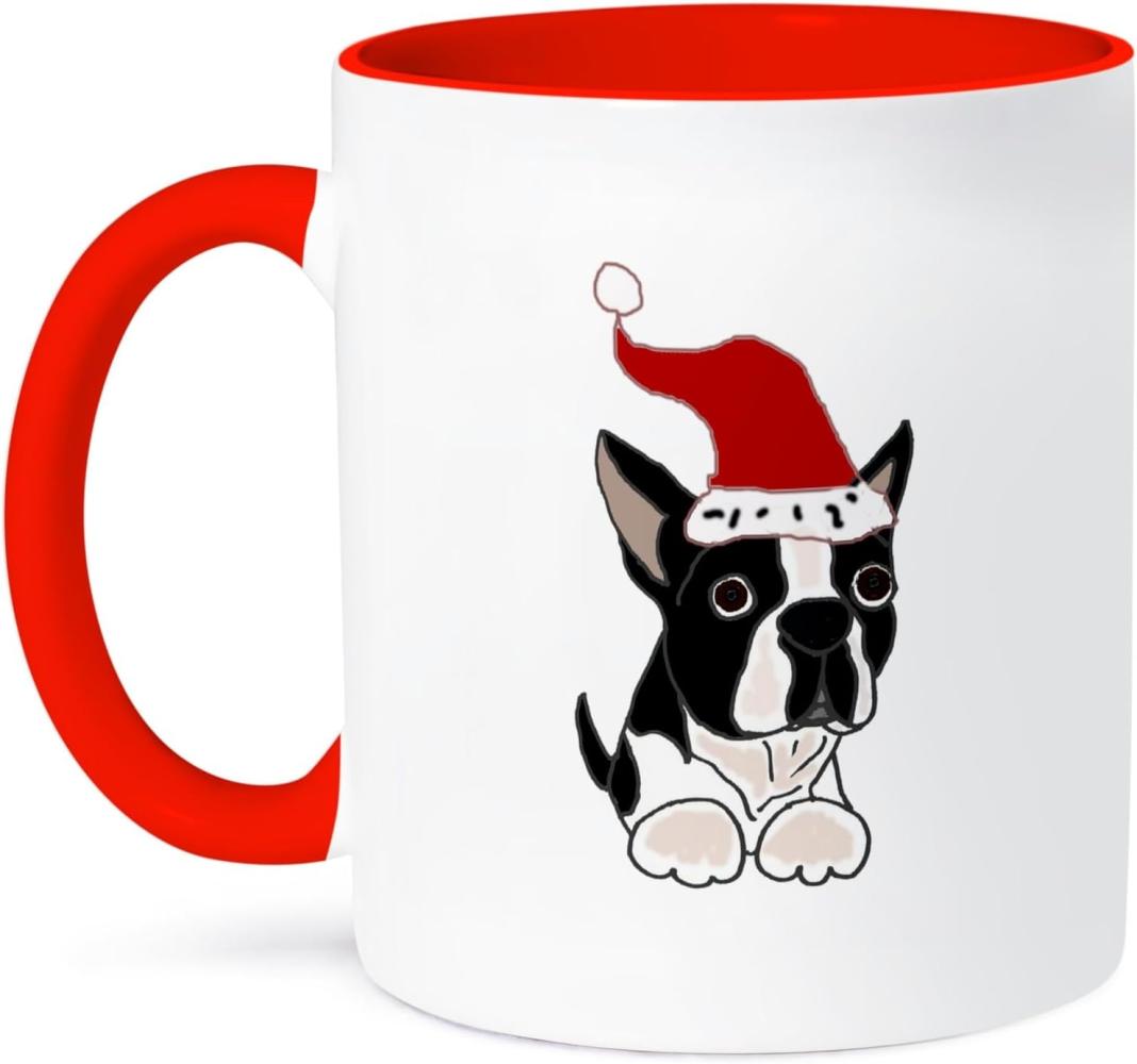 3dRose Boston Terrier, Weihnachtsmann, hat-Two Tasse, Keramik, 10,16 x 7,62 x 9,52 cm Bild 1