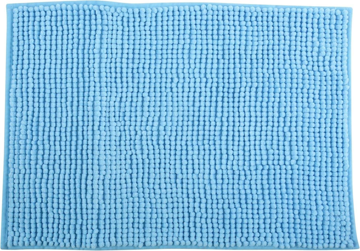 MSV Badteppich Badvorleger Duschvorleger Chenille Hochflor Badematte 50x80 cm – Hellblau Bild 1