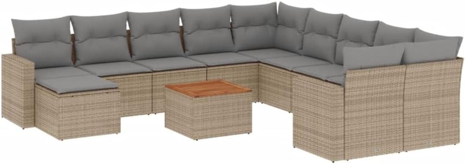 vidaXL 12-tlg. Garten-Sofagarnitur mit Kissen Beige Poly Rattan Bild 1