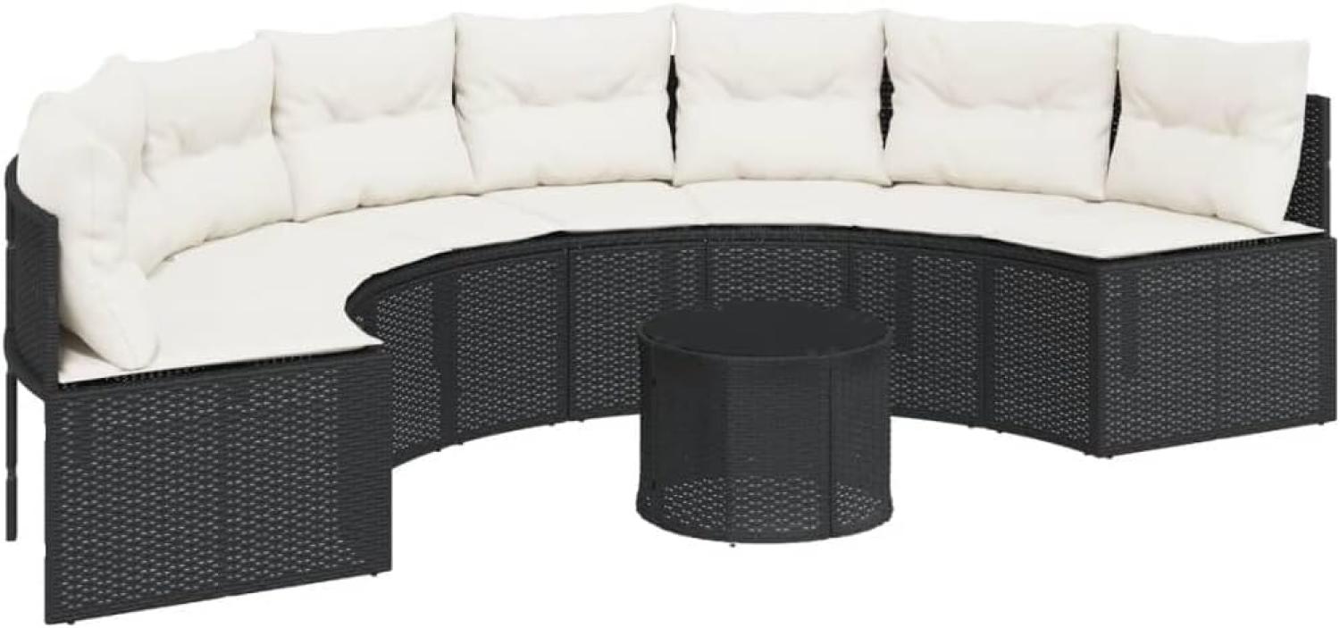 Gartensofa mit Tisch und Kissen Halbrund Schwarz Poly-Rattan Bild 1