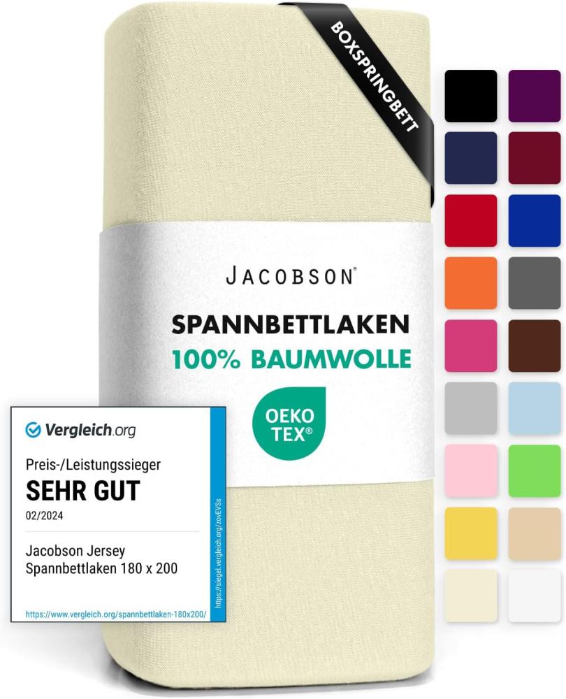 Jacobson Jersey Spannbettlaken Spannbetttuch Baumwolle Bettlaken (140x200-160x220 cm, Natur) Bild 1