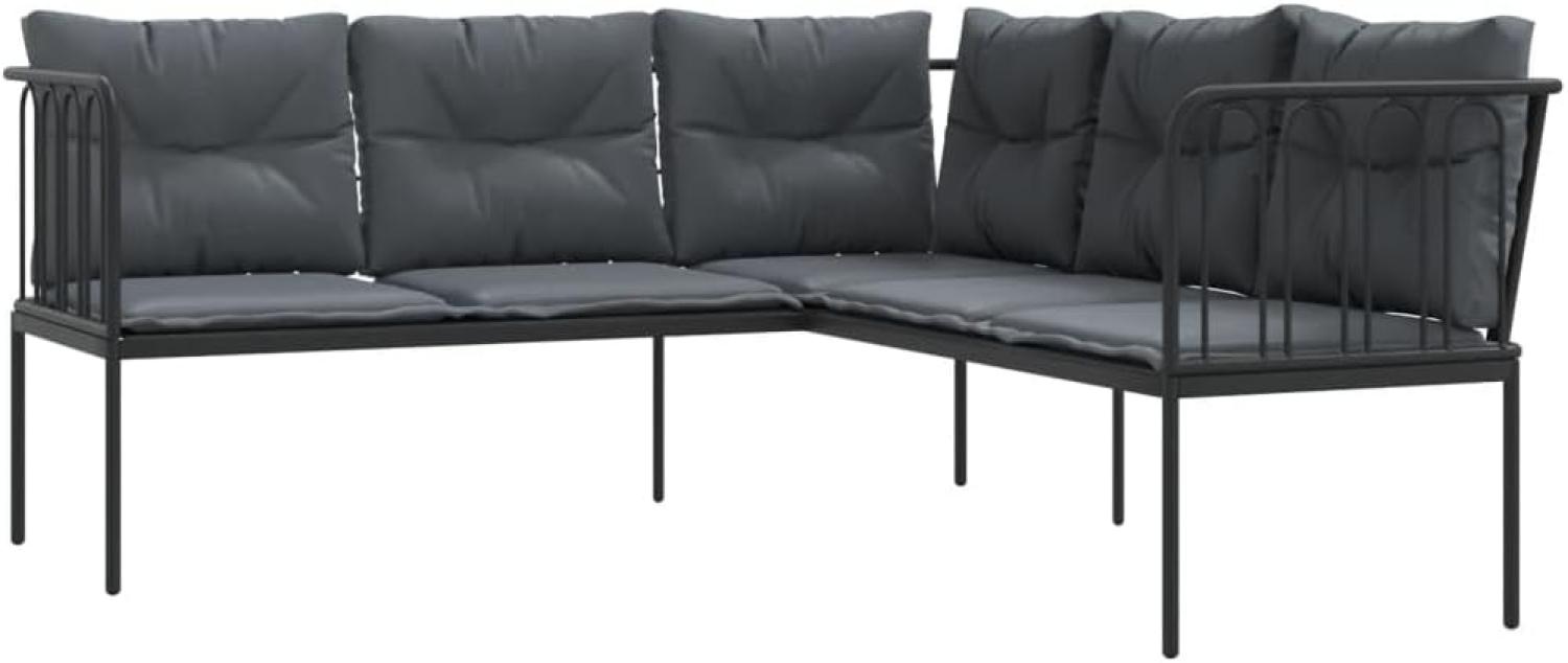 Gartensofa in L-Form mit Kissen Schwarz Stahl und Textilene Bild 1