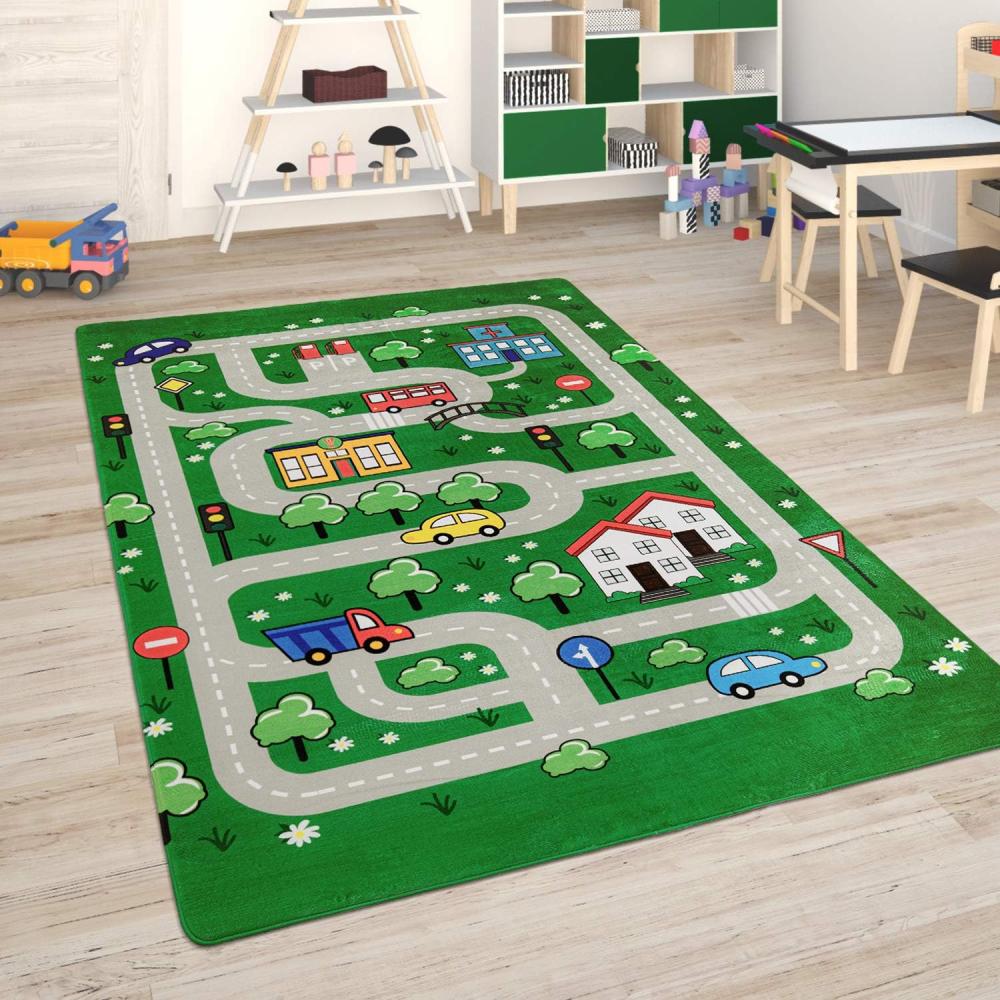 Paco Home Kinderteppich Teppich Kinderzimmer Spielmatte Straßenteppich Spielteppich, Grösse:155x230 cm, Farbe:Grün Bild 1