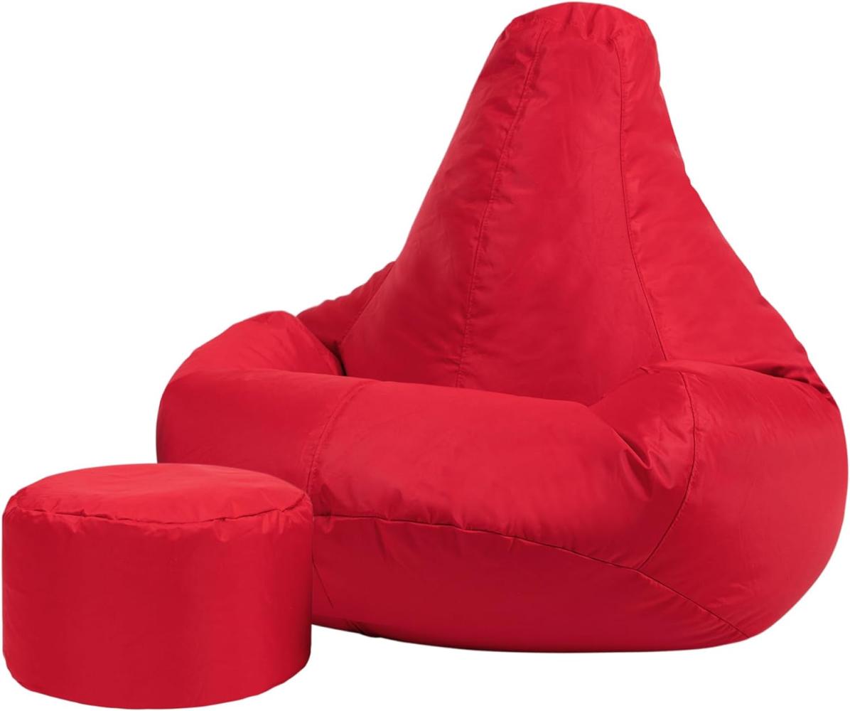 Bean Bag Bazaar Gaming Sitzsack „Recliner“, Gamer Sitzsack für Erwachsene und Kinder, Indoor Outdoor Sitzsack Sessel Gaming mit Füllung (Sitzsack + Hocker, rot) Bild 1