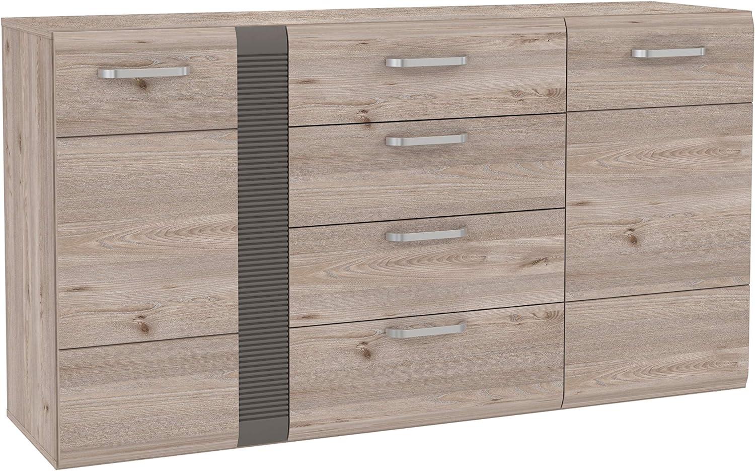 FORTE Locarno Kommode mit 2 Türen und 4 Schubladen, Holzwerkstoff, Nelson Eiche / Grau Matt, 55 x 86,1 x 151,4 cm Bild 1