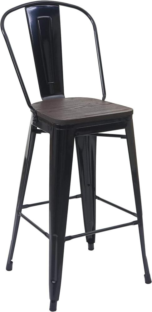 Barhocker HWC-A73 inkl. Holz-Sitzfläche, Barstuhl Tresenhocker mit Lehne, Metall Industriedesign ~ schwarz Bild 1