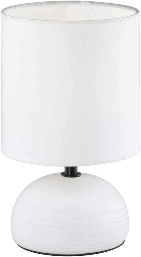 LED Tischleuchte Keramik Weiß runder Stofflampenschirm in Weiß Ø14cm Bild 1