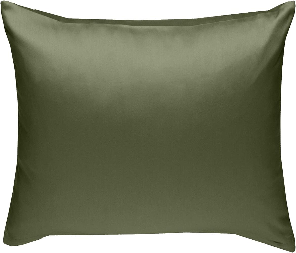 Bettwaesche-mit-Stil Mako-Satin / Baumwollsatin Bettwäsche uni / einfarbig dunkelgrün Kissenbezug 50x50 cm Bild 1