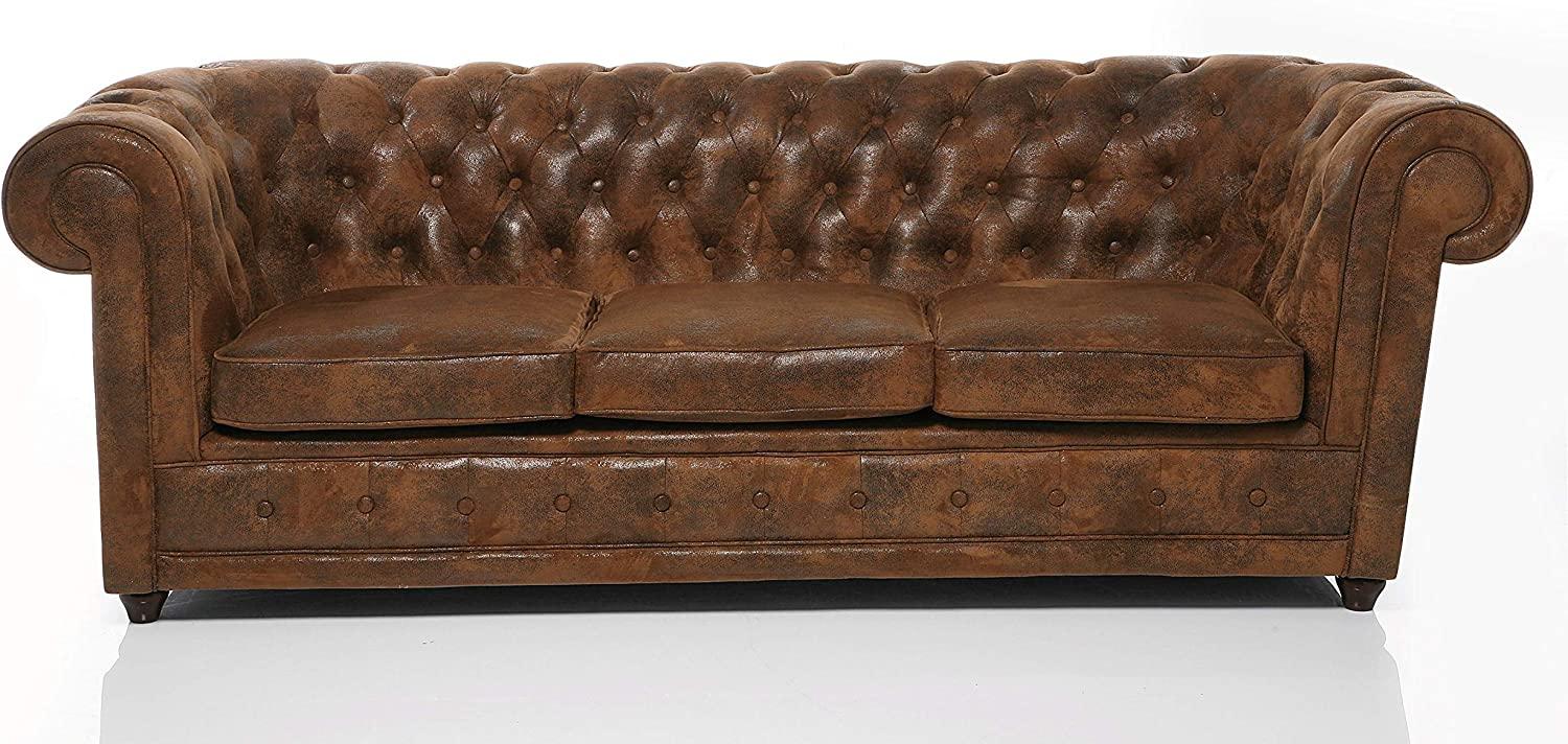 Kare Design Sofa Oxford 3-Sitzer Vintage Econo, Sitzmöbel in Echtleder Optik, robuste Couch im Kolonialstil, Vintage Sofa,(H/B/T) 76x220x92cm Bild 1