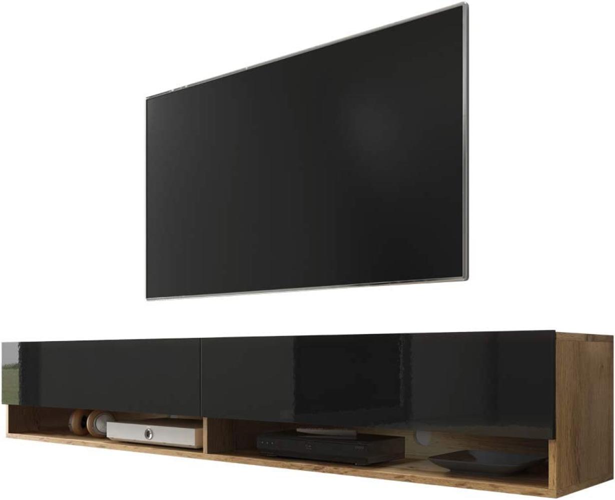 Selsey Wander - TV-Board/Fernsehschrank für Wohnzimmer hängend/stehend, optional mit LED, 180 cm breit (Holzoptik Wotan Eiche/Schwarz Hochglanz, ohne LED) Bild 1