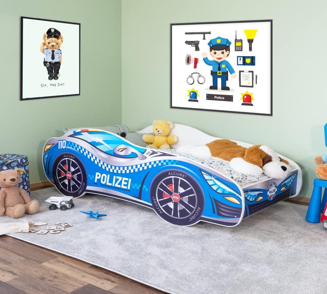 Alcube 'Polizei' Kinderbett Autobett 140 x 70 cm inkl. Lattenrost und Matratze, blau Bild 1